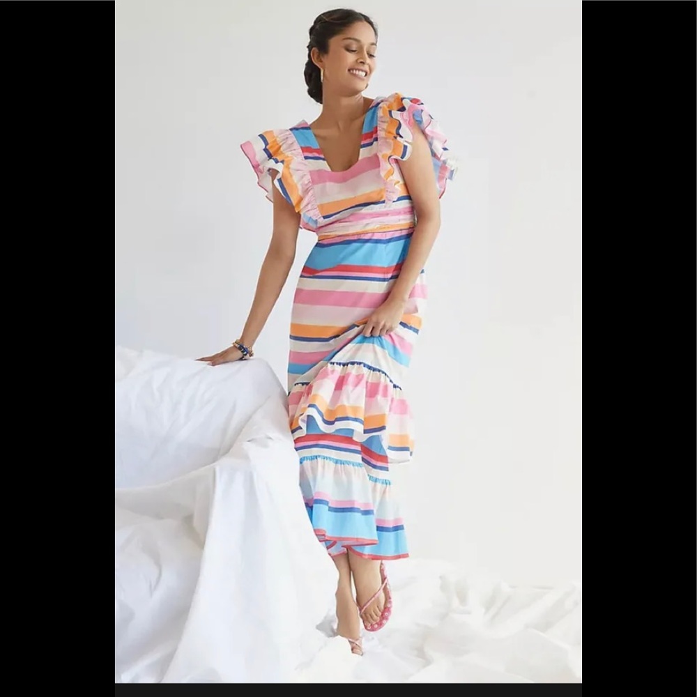 $198 Anthropologie Plenty by Tracy Reese Ruffled Maxi Dress size Extra Large